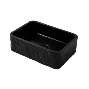 Scudo Rok 400mm Rectangular Black Stone Textured Countertop Basin