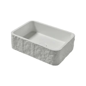 Scudo Rok 400mm Rectangular White Stone Textured Countertop Basin