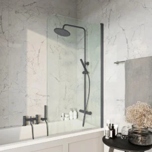 Scudo S6 Radius Edge Gunmetal 1400 x 800mm Hinged Bath Screen